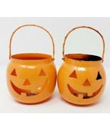 VTG Hosley Orange Metal Pumpkin Votive Candle Holders Lot of 2 Halloween... - £7.60 GBP