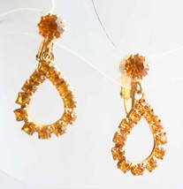 Elegant Honey Rhinestone gold-tone Hoop Clip Earrings 1950s vintage - £9.80 GBP