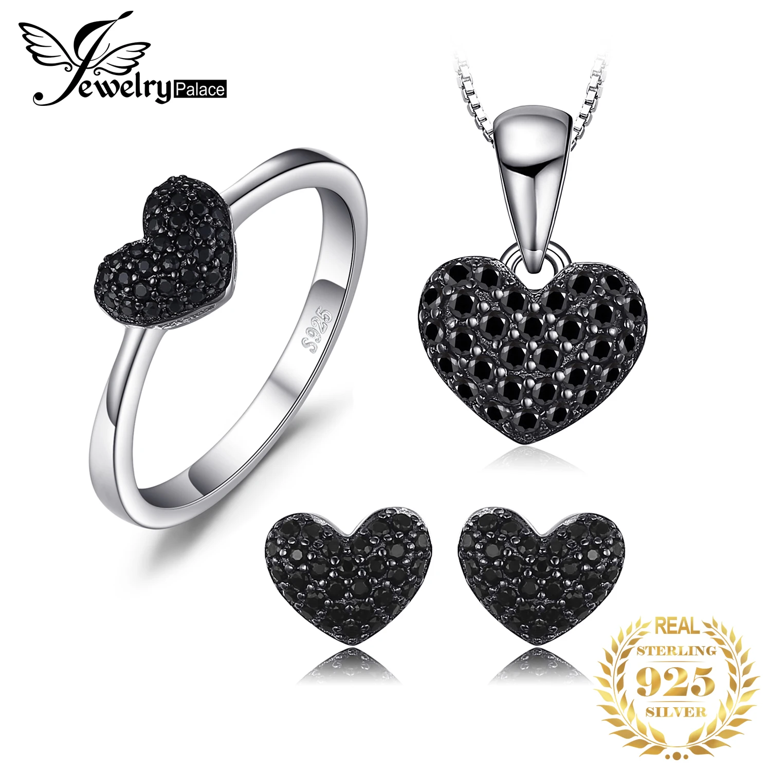 Heart Love Natural Black Spinel 925 Sterling Silver Ring Pendant Necklace Stud E - £42.25 GBP