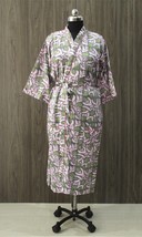 New Handmade Kimono Style Robe, Hand Floral Print Cotton Bathrobe Nightwear Gown - £19.52 GBP