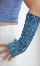 new Blue Ombre Handmade Long Knitted Fingerless Gloves Arm Warmers Unisex  - $39.00