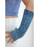 new Blue Ombre Handmade Long Knitted Fingerless Gloves Arm Warmers Unisex  - £30.68 GBP