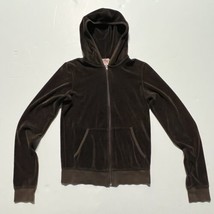 Vintage Juicy Couture Brown Velour Zip Up Hoodie Jacket Size Medium Vintage Y2K - £30.66 GBP
