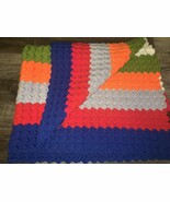 Granny Blanket ~ Knitted Homemade Rainbow Striped Multicolor 40&quot; x 72&quot;  - $47.05 CAD