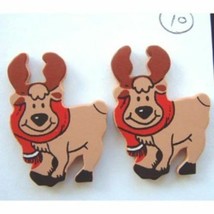 Funky Reindeer Moose Button EARRINGS-Rudolph Christmas Novelty Costume Jewelry - £5.54 GBP