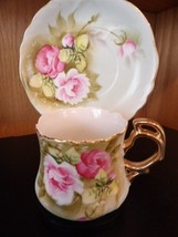 Lefton China Hand Painted Green Heritage Rose #3067 Pink Roses Teacup and Saucer - £19.38 GBP