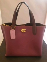 Coach Willow Tote Crossbody Leather Deep Berry Purple Colorblock C8561 Preowned - £123.27 GBP