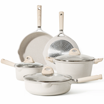 8 Pcs Induction Kitchen Cookware Sets Nonstick Pots and Pans Set (Beige Granite) - £71.08 GBP