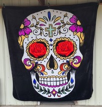Sugar Skull Day Of The Dead Mexico Rose Flower King Size Blanket - £48.69 GBP