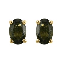 14K Oro Amarillo Chapado Ovalado Aceituna Lab-Created Verde Moldavite Dormilonas - £83.40 GBP