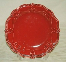 Paige Red by Pioneer Woman 8" Salad Plate Beaded Edge Scrolls Rim Scalloped - $17.81