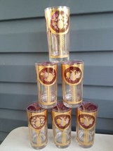 6 Vintage CERA Highball Drinking Glasses Hollywood Regency Gold Fruit Ba... - $39.00