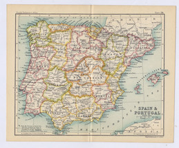 1912 Antique Map Of Spain And Portugal / Verso Madrid / Gibraltar Map - £14.09 GBP
