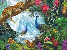 exotic animals flowers jungle leopard peacock cubs ceramic tile mural backsplash - £46.97 GBP+