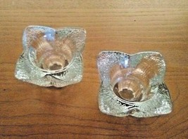 Vintage Clear Glass Candle Holders Pair Of 2 Floral Design Cube Shape - £7.82 GBP