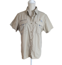 COLUMBIA Womens Khaki Beige PFG Vented Button Up Short Sleeve Nylon Camp Shirt - £11.32 GBP