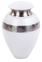 Large/Adult 200 Cubic Inch Ikon Serene White Brass Funeral Cremation Urn - £170.50 GBP