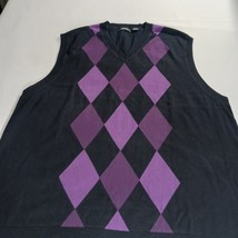 Claiborne Women's Knit Black Cotton Vest Sweater Size 3XLT Black w/Purple Argyle image 8