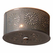 2 Light Round Ceiling Light with punched Chisel in Country Tin - £53.73 GBP