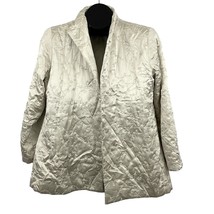 Eileen Fisher Open Front 100% Silk Quilted Jacket LARGE Cream Embroidered - $26.99