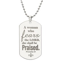 Proverbs 31 Woman of God Engraved Dog Tag Necklace Stainless Steel or 18k Gold  - £37.62 GBP+