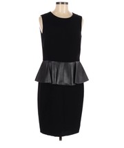 Zara Vintage Wool Leather Peplum Sheath Dress Black Sz 6 - £50.59 GBP