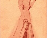 Victorian Female Golfer w Bag &amp; Large Hat Artist Sketch UNP Unused UDB P... - £8.52 GBP
