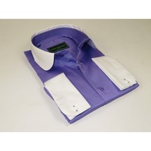 Men 100% Cotton Shirt CIERO MONTERO Turkey #STN 240 Purple/White Collar Slim Fit image 2