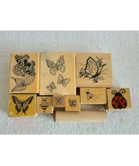 Lot of 10 Wooden Rubber Stamps Featured Butterflies, Bees, and Lady Bugs... - $285.37 MXN