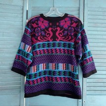 Gregge Sport Vintage Knit Sweater ~ Sz L ~ Black &amp; Pink ~ 3/4 Sleeve - £35.13 GBP