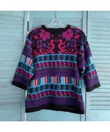 Gregge Sport Vintage Knit Sweater ~ Sz L ~ Black &amp; Pink ~ 3/4 Sleeve - £35.11 GBP