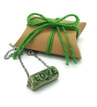 Handwriting Love Necklace For Women, Artisan Green Everyday Bead Choker ... - £35.81 GBP