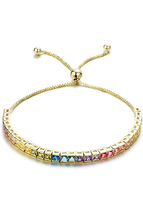 ADIRFINE 18K Gold Plated Multi Colored Cubic Zirconia Adjustable Tennis Bracelet - £36.04 GBP