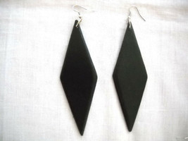 X-LARGE Ebony Black Color Stained Wood Points Triangle Diamond Shaped Earrings - £5.57 GBP