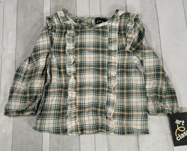 Toddler Girls&#39; Plaid Ruffle Long Sleeve Blouse 18M - Art Class Green NEW - £0.79 GBP