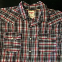 Levis shirt pearl snap size L men short sleeve plaid pockets 100% cotton - $12.82