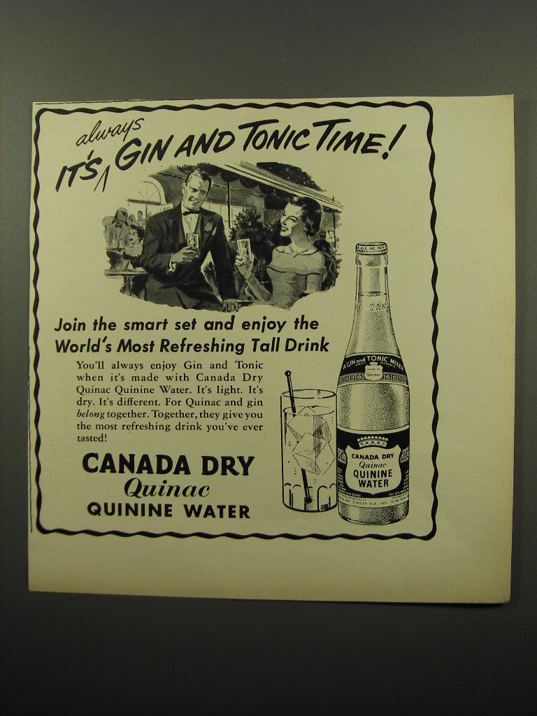 1950 Canada Dry Quinac Quinine Water Ad - It's Always Gin and Tonic Time - $18.49