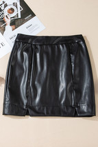 Black PU Leather Side Slits Slim Fit High Waist Mini Skirt - $261.01 MXN