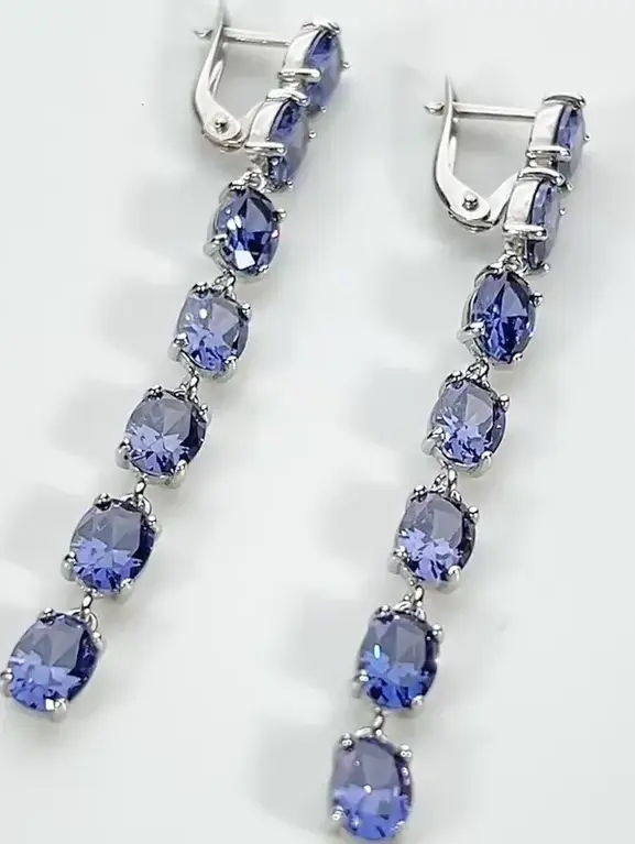 Women&#39;s long earrings silver 925 with tanzanite - $115.00