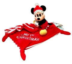 Mickey Mouse My First Christmas Santa Lovey Security Blanket Stripes Dis... - £16.50 GBP