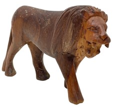 Vintage Roaring Lion Hand Carved Wood Sculpture Figurine Pacing Male Lion 7” - £15.56 GBP