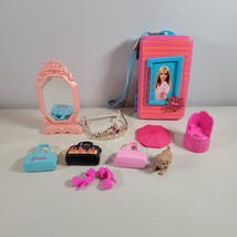Barbie Lot 10 Accessories Purses Dog and Pink Chair Small Carrying Case - £13.99 GBP