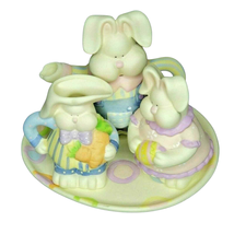 Ceramic Mini Easter Tea Set Bunny Rabbits 4 Pieces Pot Cream Sugar Egg Tray - £15.55 GBP
