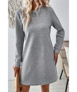 Gray Solid Color Textured Long Sleeve Shift Short Dress - $156.13
