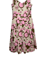 Lapis Dress Pink Green Polka Dot Fit and Flare Size Medium Linen Blend 5... - $26.85