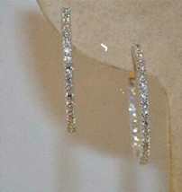 1.50Ct Round Cut VVS1 Diamond Huggie Hoop Earrings Solid 14K White Gold Finish - £106.16 GBP