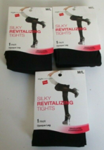 Three Pair Hanes Silky Revitalizing Opaque Tights Size M/L 40 Denier Black - $15.79