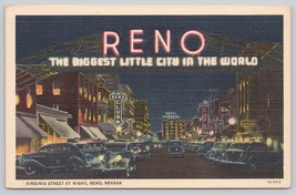 Postcard Reno Virginia Street At Night Nevada Biggest Little City In The World - £3.56 GBP