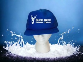 Buckhead Chemical Company Blue Snapback Trucker Hat Vintage Meshback Hat Deer - £26.31 GBP