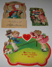 3 Vtg 40s Valentine Card Germany Die Cut Kids Boy Girl Dog Flower Fold Out Lot D - £9.11 GBP
